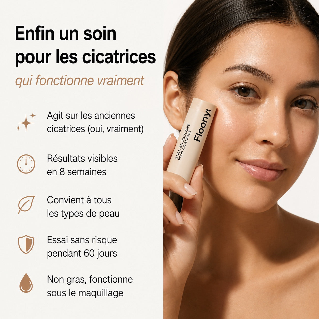 Avant et après l'amélioration des cicatrices d'acné avec Floony
