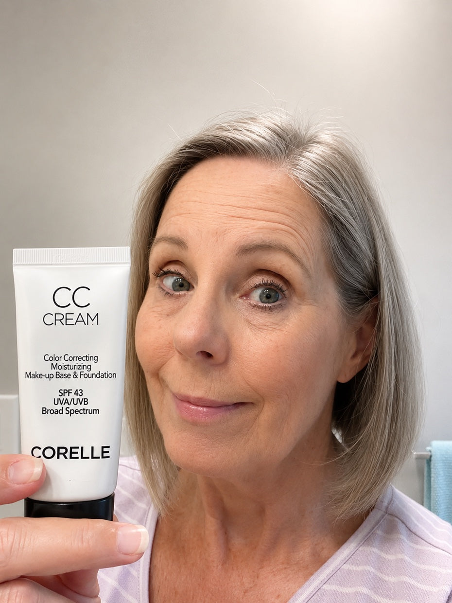 Cliente CORELLE CC Cream satisfaite tenant le tube